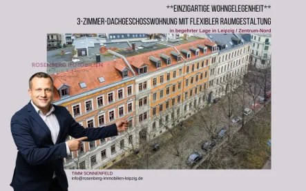 Titelbild - Wohnung kaufen in Leipzig / Leipzig Zentrum-Nord - Einzigartige Wohngelegenheit: 3-Zimmer-Dachgeschosswohnung mit flexibler Raumgestaltung