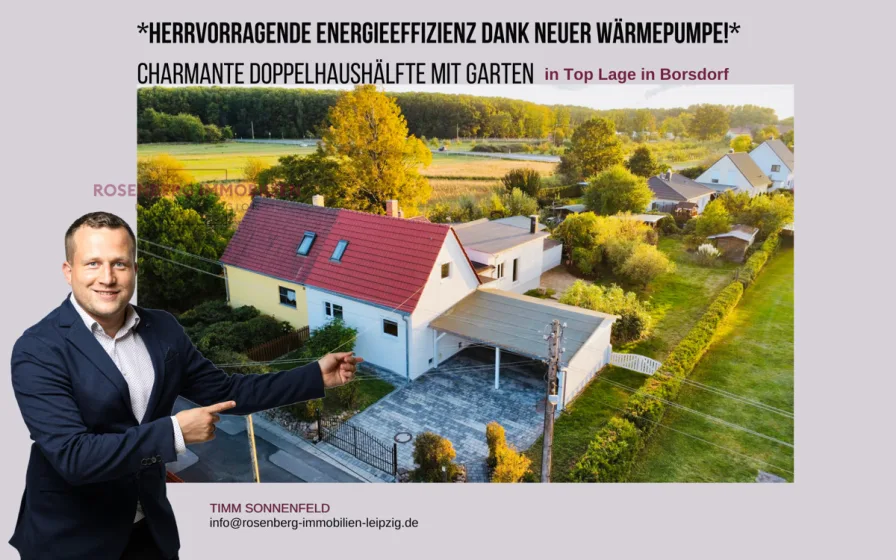 Titelbild - Haus kaufen in Borsdorf / Zweenfurth - *Neue Wärmepumpe* Charmante Doppelhaushälfte zum Wohlfühlen mit grünem Grundstück in Borsdorf