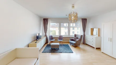 Mobliertes-1-Zimmer-Apartment-in-Neuhausen-Living-Room(1) - Wohnung kaufen in München - Möbliertes1-Zimmer Apartment in Toplage in  Neuhausen mit TFG Stellplatz