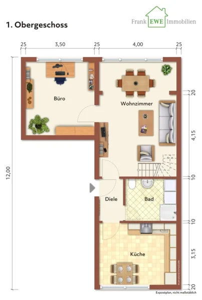 Grundriss 1. OG, immoG low, 5-Zimmer-Maisonette-Wohnung zum Kauf in Düsseldorf Holthausen, Frank Ewe Immobilienmakler Düsseldorf Hassels