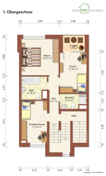 Grundriss 1.OG immoG low, Einfamilienhaus mit Einliegerwohnung u 2.Garagen zum Kauf in Düsseldorf Hellerhof, Frank Ewe Immobilienmakler Düssel