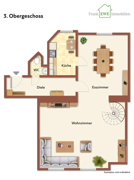 Grundriss 3. OG, immoG, 3-Zimmer-Maisonette-Wohnung mit Dachterrasse zur Miete in Düsseldorf Reisholz, Frank Ewe Immobilienmakler Düsseldorf (1)