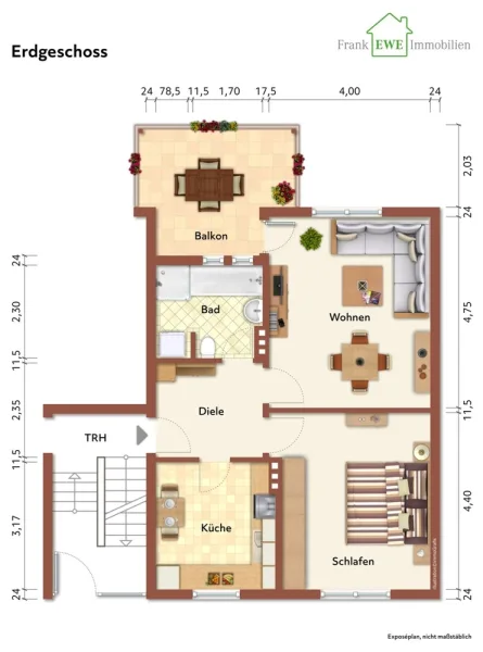 Grundriss EG immoG, 2-Zimmer-Wohnung mit Balkon zur Miete in Düsseldorf Hassels, Frank Ewe Immobilienmakler Düsseldorf Hassels (2)