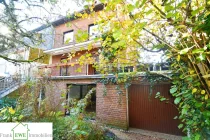 Hausansicht Rückseite, Einfamilienhaus Garten Garage zum Kauf in Düsseldorf Hassels, Frank Ewe Immobilienmakler