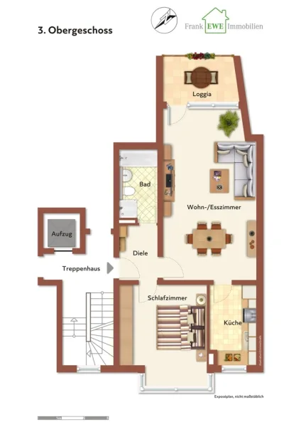 Grundriss ImmoG low, 3. OG, 2-Zimmer-Wohnung mit Balkon zum Kauf in Düsseldorf Holthausen, Frank Ewe Immobilienmakler Düsseldorf Hassels (1)