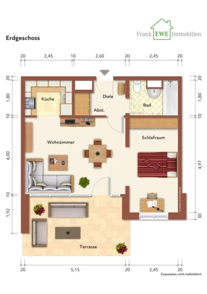 Grundriss EG ImmG. 1-Zimmer-Wohnung mit Terrasse und PKW-Stellplatz zum Kauf in Düsseldorf Benrath, Frank Ewe Immobilienmakler Düsseldorf (1)