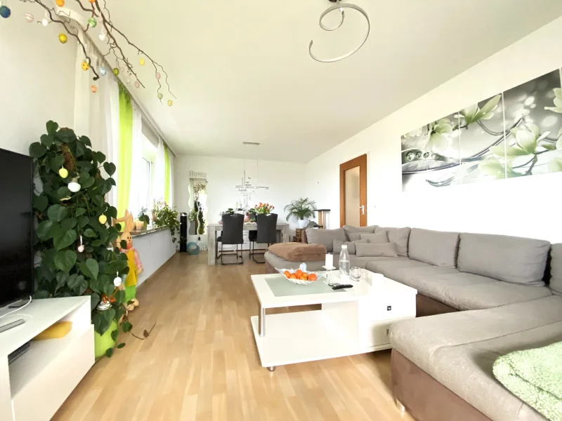 Überblick Wohnzimmer - Wohnung kaufen in Dillingen an der Donau / Donaualtheim - Einzigartiges Wohnerlebnis: 2-Zimmer-Wohnung mit umlaufendem Balkon