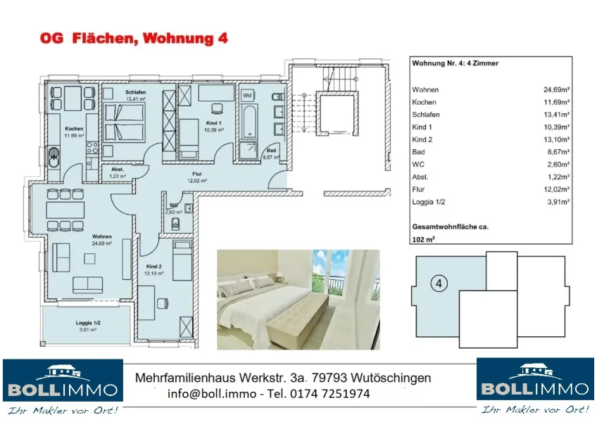 Titelbild - Wohnung kaufen in Wutöschingen - Moderne 4-Zimmer-Wohnung im Ortskern von Wutöschingen - energetisch TOP
