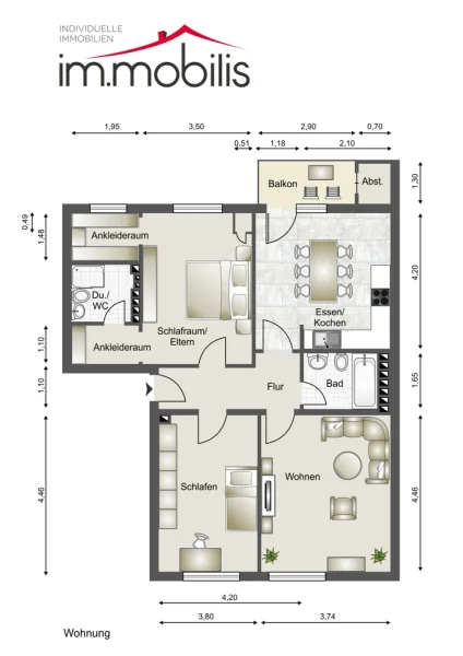 Grundriss - Wohnung kaufen in Düsseldorf - PERFEKTE "WG" WOHNUNGGR. WOHNKÜCHE UND 3 GROSSE ZIMMER