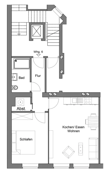 Harkortstr.11, Düsseldorf - Grundriss Whg. 06 - 2. OG links