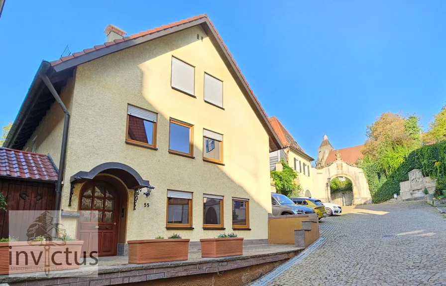 Vorderansicht - Haus kaufen in Gundelsheim - Ein Haus neben einem Schloß mit Platz, Garten und Hof. Lassen Sie Ihre Träume wahr werden.