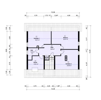 Grundriss DG - Wohnung mieten in Königsbach-Stein / Stein - 3- Zimmer Wohnung mit Balkon, Terrasse und Garten