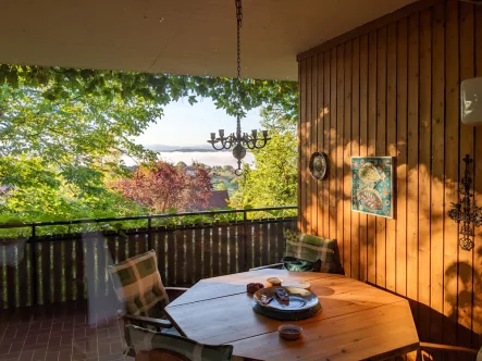 Ausblick von dem Balkon auf die Alpen - Haus kaufen in Steinen-Hägelberg - Großzügiges Anwesen mit Alpenblick und idyllischem Garten in Steinen-Hägelberg