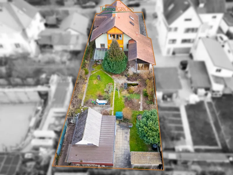 Das Haus mit Garten von oben