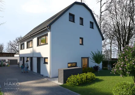 Ansicht - Haus kaufen in Vaterstetten - Modernes Neubau-Reiheneckhaus in zentraler Lage von Baldham – nachhaltig, stilvoll & kompakt