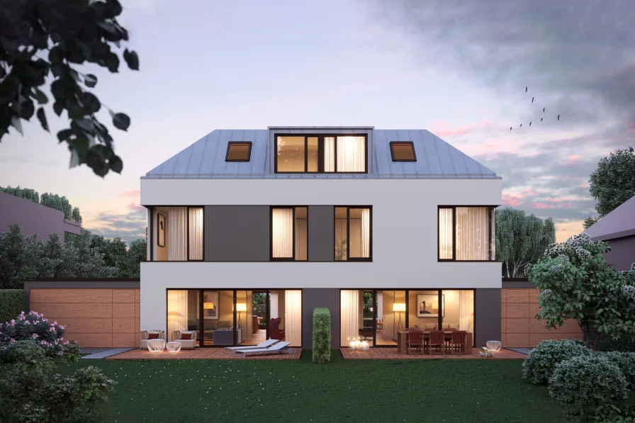 Illustration Gartenseite_erweitert - Grundstück kaufen in München - Sonniger Baugrund perfekt für ein Doppelhaus. Baugenehmigung bereits vorhanden.