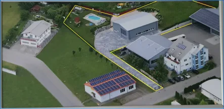 Luftbild markiert - Halle/Lager/Produktion kaufen in Stockach / Hindelwangen - Exklusive Industriehalle mit innenliegender Bürofläche und Parkähnlicher Außenanlage incl. Pool !
