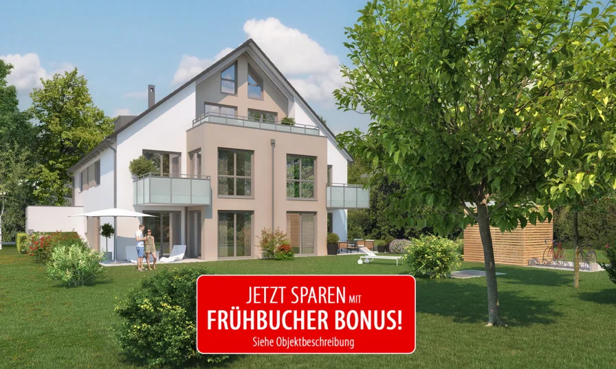 Fassade_Garten_Angebot - Wohnung kaufen in München - Wohnen im Grünen: 3-Zi-EG-Wohnung mit Süd-West-Terrasse + ca. 190 m² Garten