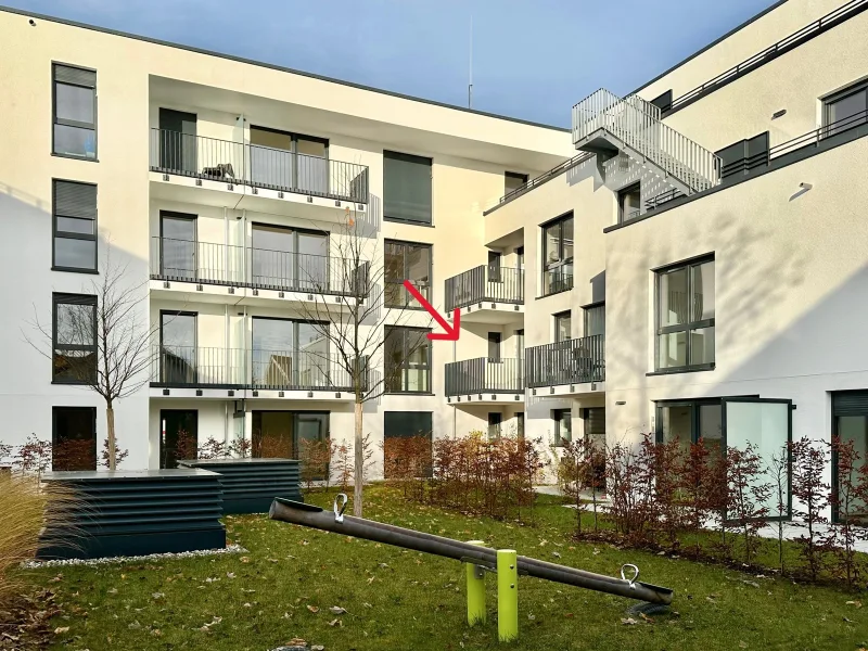 Gebäudeansicht Innenhof - Wohnung mieten in Wolfratshausen - Attraktive 2-Zimmer Mietwohnung (neuwertig) im Loisach Quartier