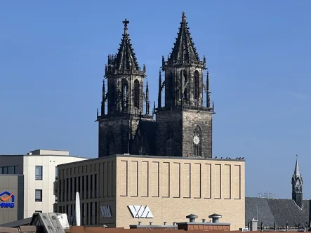 Ausblick - Büro/Praxis mieten in Magdeburg / Altstadt - Große, helle & offen gestaltete Büroeinheit mit Dachterrasse & toller Aussicht in der Keplerstraße!