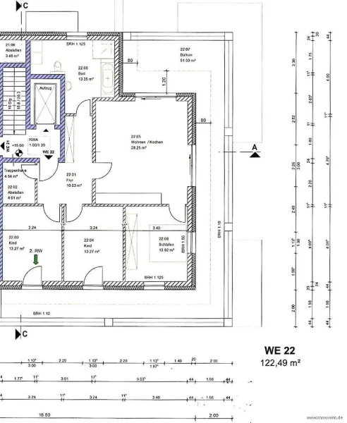 Grundriss WE22 bemaßt