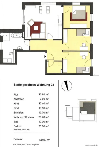 Grundriss & Flächen WE22