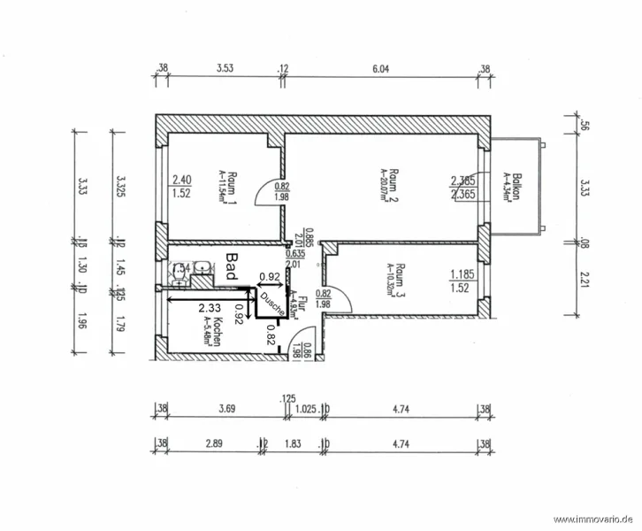 Grundriss 3-Raum-Whg