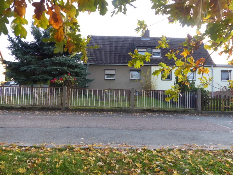 Hausansicht  - Haus kaufen in Riesa - Doppelhaushälfte mit Garten in Riesa zu verkaufen - ruhige Wohnlage