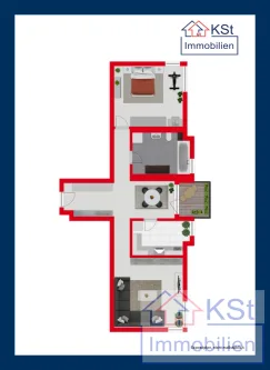 Grundriss Dachgeschoss - Wohnung kaufen in Markkleeberg - Sofort bezugsfrei! Interessante Dachgeschosswohnung mit Weitblick – hell, modern & zentral!