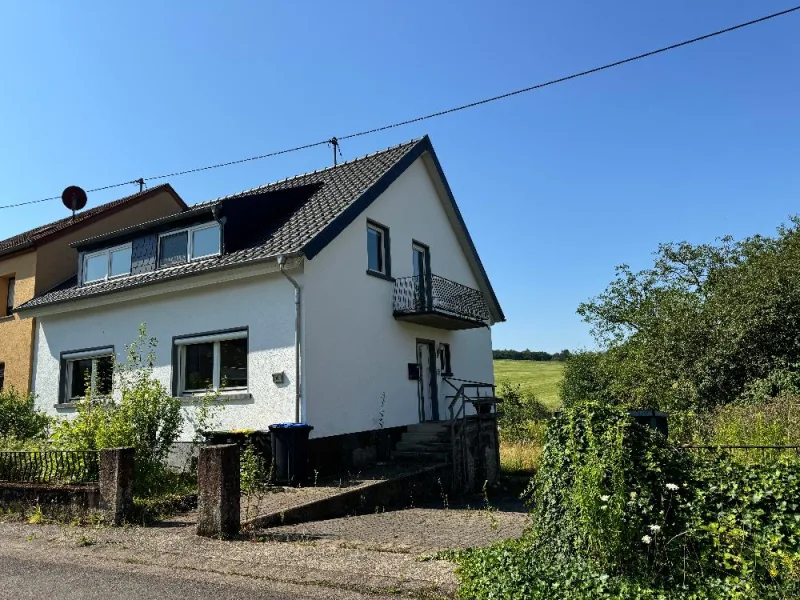 Vorderfront mit Einfahrt - Haus kaufen in Saarwellingen - DHH, weitgehend saniert, gr. Grundstück