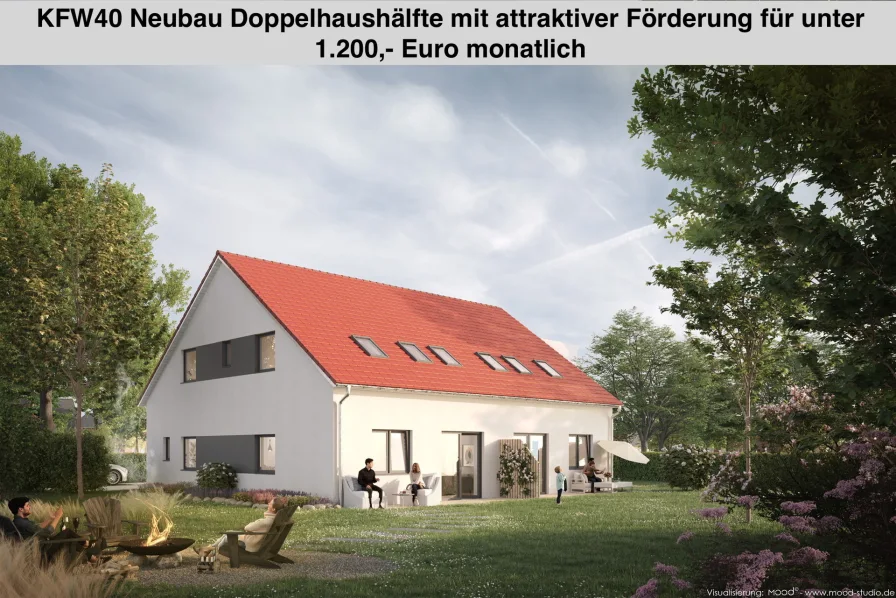 Hausansicht - Haus kaufen in Neustadt am Rübenberge - Ihr neues IMMOBILIEN QUARTIER: Neubau Doppelhaushälfte KfW40 & attraktiver Förderung in Feldrandlage