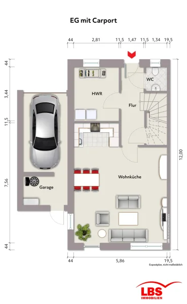 Erdgeschoss mit Carport