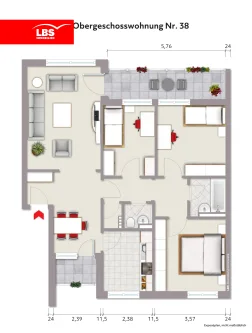 2.OG rechts Grundriss - Wohnung kaufen in Emden - Tolle Kapitalanlage!  4 -Zimmerwohnung in Emden