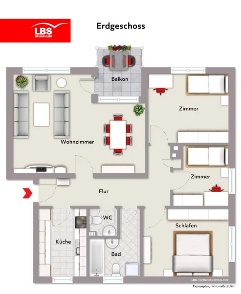 Grundriss Erdgeschoss - Wohnung kaufen in Barnstorf - Renditestark! 90m²  4 - Zi - Eigentumswohnung in 49406 Barnstorf