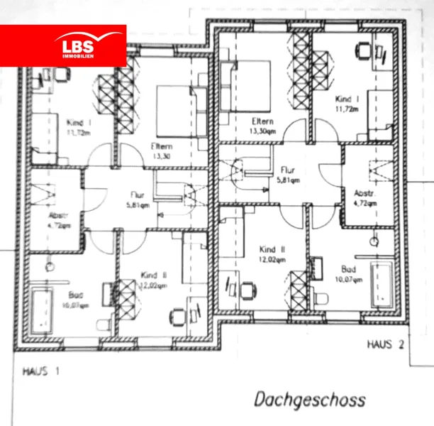 Grundrisse DG Haushälften 1/2 sowie 3/4