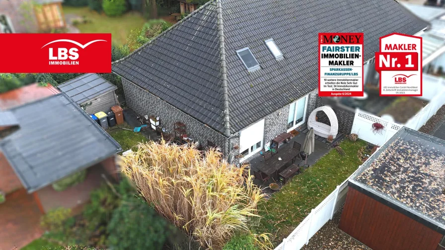 Ansicht Gartenseite - Haus kaufen in Twistringen - Moderner Reihenendhausbungalow in zentraler Lage in 27239 Twistringen