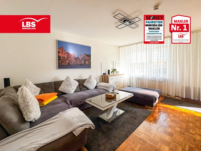 Helles Wohnzimmer - Wohnung kaufen in Braunschweig - Modern & Gemütlich: 3-Zimmer-Wohnung mit Balkon & Stellplatz