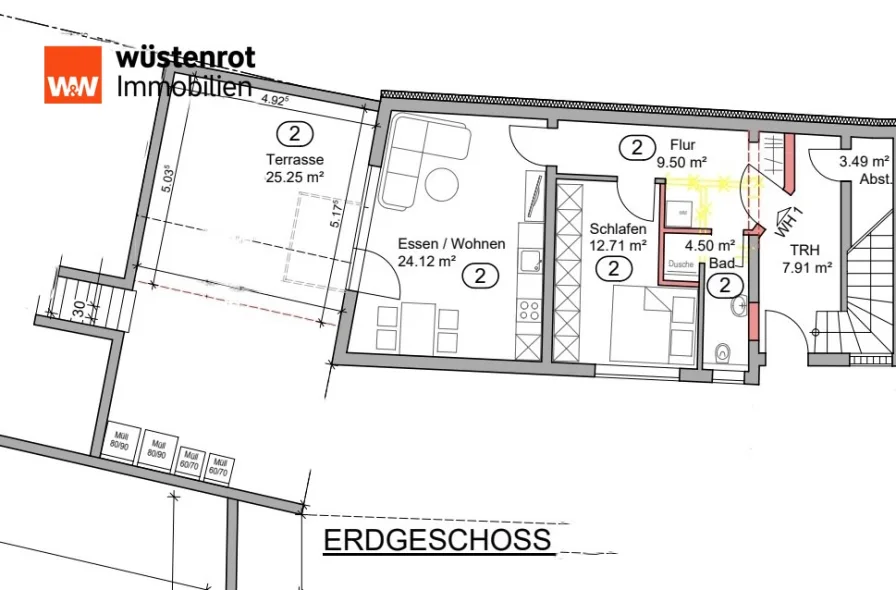 Grundriss EG - Wohnung kaufen in Bad Kissingen - Moderne 2 Zimmer Eigentumswohnung mit Terrasse im Herzen von Bad Kissingen