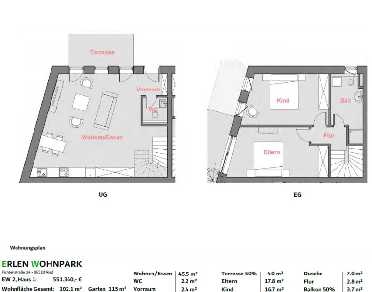 Grundriss mit m² Angabe