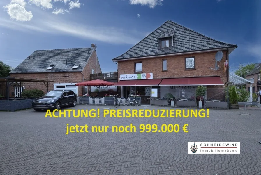 Seitenansicht_Titelbild - Haus kaufen in Syke - 2 Häuser mitten im Zentrum2 Wohnungen+ Baugrundstückmit Gaststätte+ Eiscafe+ Lager+ Stellplätze