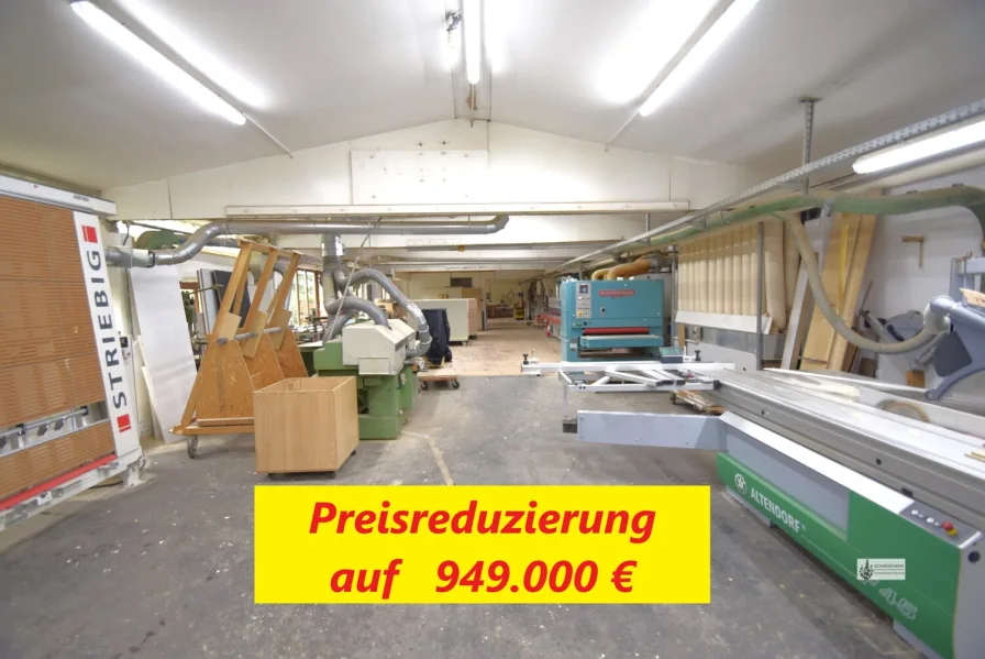 45 Moderne Maschinen in der Halle - Halle/Lager/Produktion kaufen in Nordenham - Tischlerei * 2 Häusern + Gewerbehalle + BüroGaragen * Holzhaus + Sauna * Carport + 2.609 m² Grdstk.