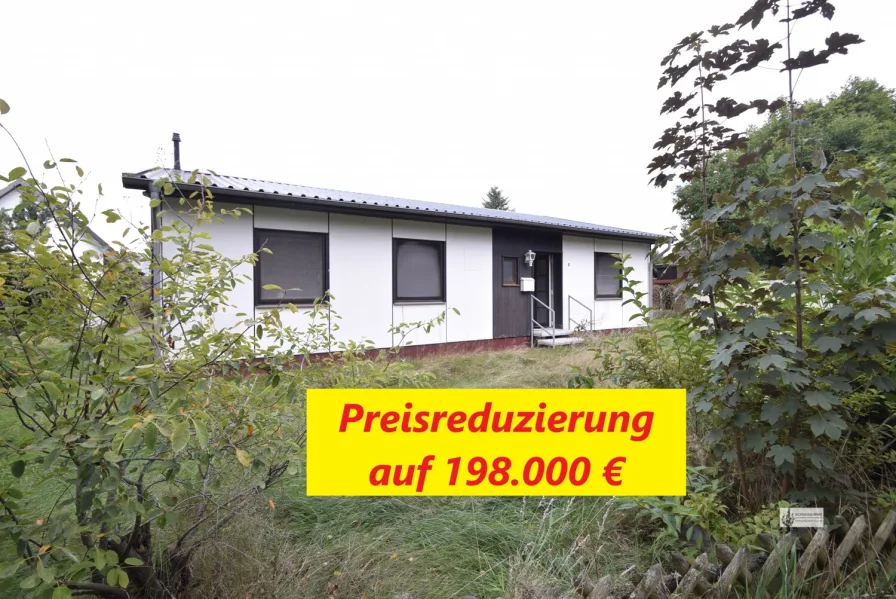 Blick auf den Bungalow - Haus kaufen in Bruchhausen-Vilsen / OT Süstedt - 2 Häuser auf einem Grundstück+ 2 Garagenallerdings mit Handwerkerbedarfund ohne Küchen