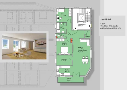  - Wohnung kaufen in Nürnberg - 4 ZW mit großem Süd-Balkon - 1.OG - ruhig - Kinderzuschuss, KfW Förderung plus Steuerabschreibung
