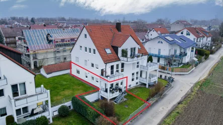 Außenansicht markiert - Wohnung kaufen in Neu-Ulm - Gartenwohnung in Burlafingen mit TG und Blick ins Naturparadies