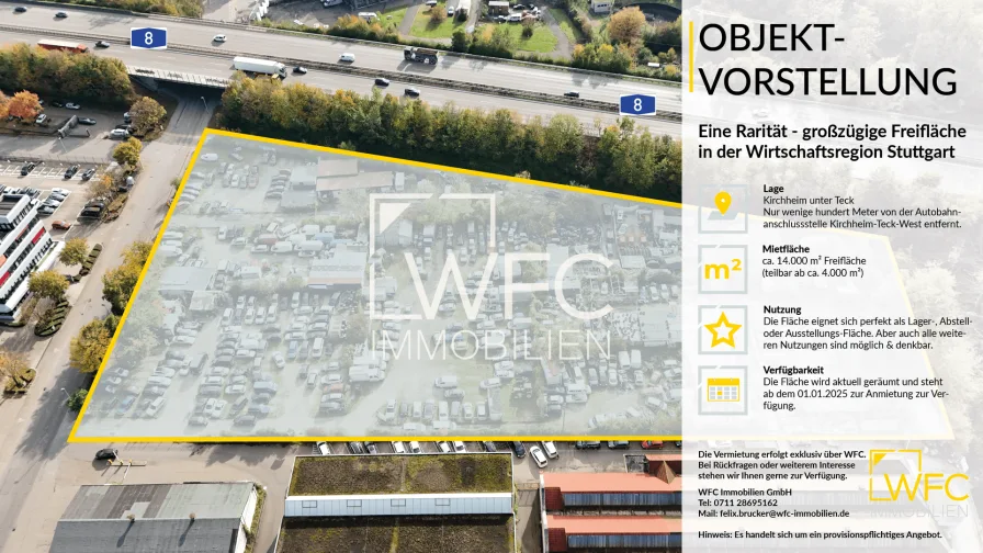 Grundstück Kirchheim - Halle/Lager/Produktion mieten in Kirchheim unter Teck - Im Alleinauftrag: Freifläche zur Miete - 14.328 m2 - in Kirchheim direkt an der Autobahn