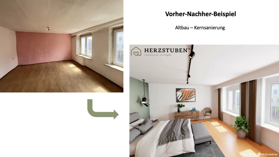 Vorher-Nachher-Beispiel Altbau - Zinshaus/Renditeobjekt kaufen in Ottobeuren - Großes Potential - super Investment Gelegenheit