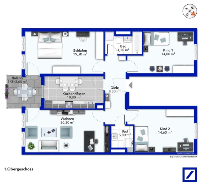 Grundriss - Wohnung kaufen in Markt Schwaben - Guter Schnitt, zentrale Lage, grüner Innenhof, 4-Zimmer, 2 Bäder, ideal für Familien