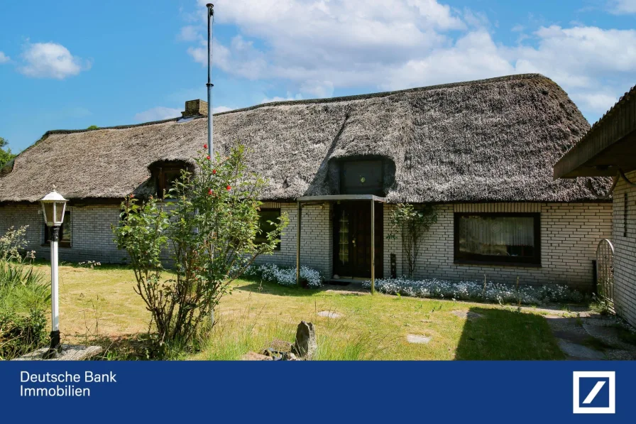 Vorderansicht - Haus kaufen in Bergenhusen - Naturnahes Wohnen - Sanierungsbedürftige Doppelhaushälfte mit unverbaubarem Blick!