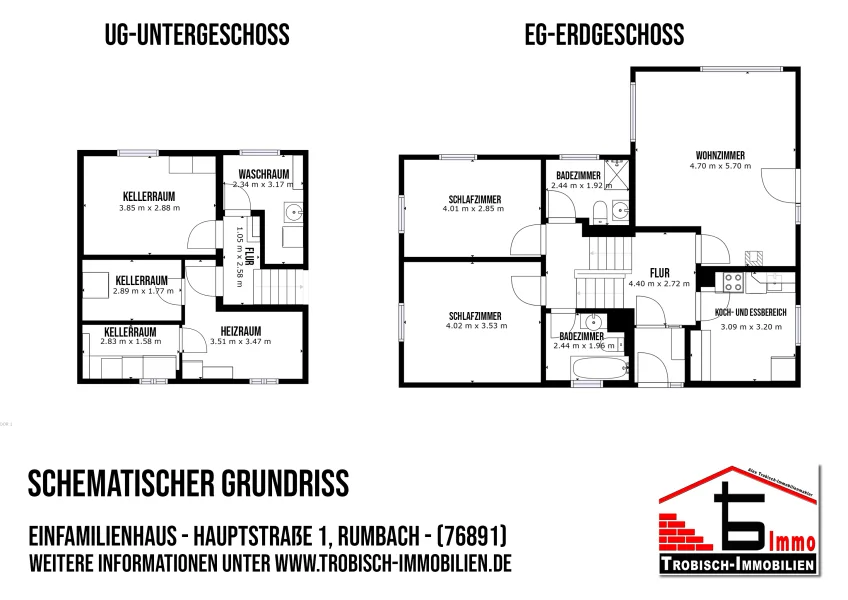 Schematischer Grundriss - Rumbach - Hauptstraße 1 - UG und EG