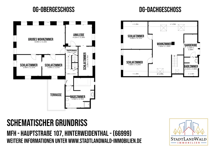 Schematischer Grundriss OG und DG